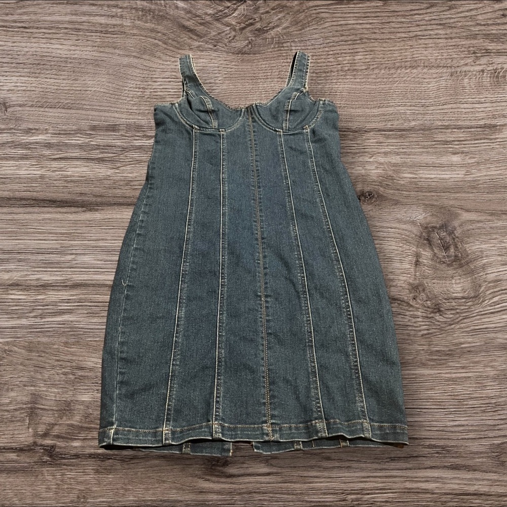 Blashe Denim Blue Mini Dress Sleeveless Bodycon Retro Stretch Medium